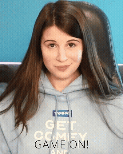 Woman in Blue Hoodie Saying Get Comfy Game On