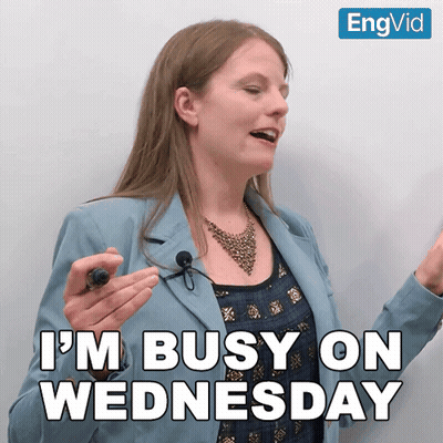 Woman In Blue Jacket Holding Microphone Says I'm Busy On Wednesday GIF