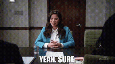 Woman In Blue Jacket Saying Yeah Sure GIF