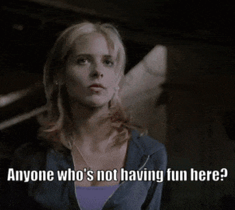Woman In Blue Jacket Says Anyone Who's Not Having Fun Here Follow Me GIF