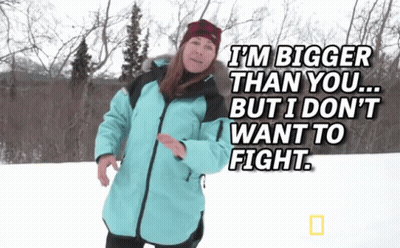 Woman In Blue Jacket Says I'm Bigger Than You GIF
