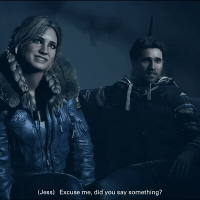 Woman In Blue Jacket Talking To Man In Black Jacket Video Game GIF
