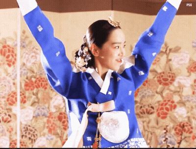 Woman In Blue Kimono Arms Up PSG GIF