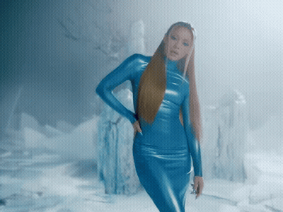 Woman In Blue Latex Dress GIF
