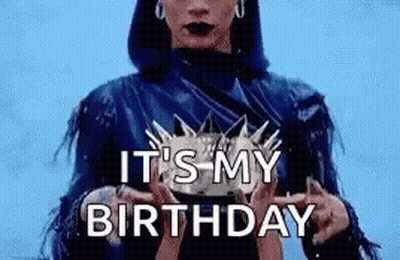 Woman In Blue Leather Jacket Holding Crown Saying Its My Birthday GIF