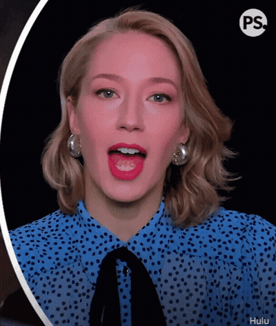 Woman In Blue Polka Dot Shirt Tongue Out GIF