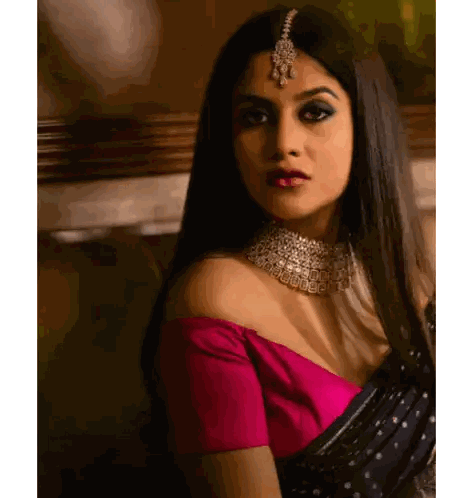 Woman In Blue Saree And Pink Blouse Sitting Sticker