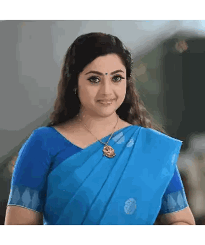 Woman In Blue Saree With Gold Necklace Sticker