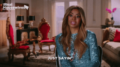 Woman In Blue Sequined Dress Saying Just Sayin GIF