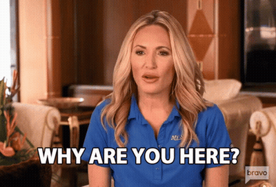 Woman In Blue Shirt Asking Why Are You Here GIF