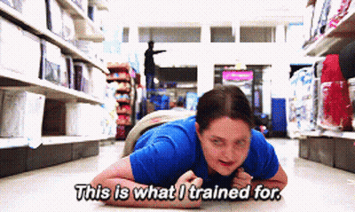 Woman In Blue Shirt Crawling Says This Is What I Trained For GIF