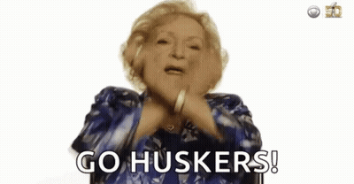 Woman In Blue Shirt Dancing Go Huskers! GIF