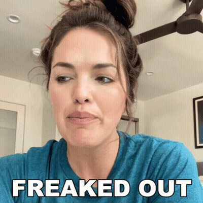 Woman In Blue Shirt Freaked Out GIF