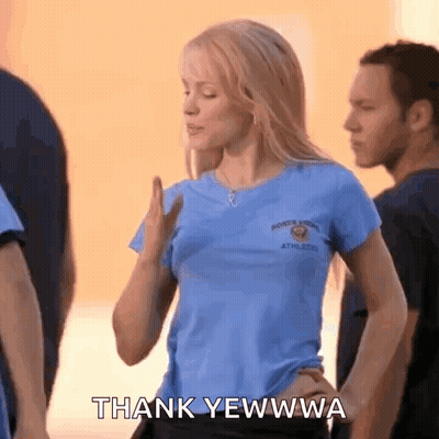 Woman In Blue Shirt Hands On Hips Thank Yeah Wa GIF