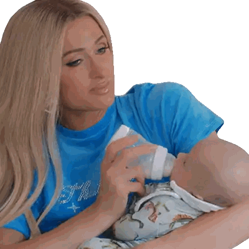 Woman In Blue Shirt Holding Baby Sticker
