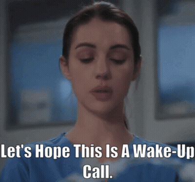 Woman In Blue Shirt Hopes For Wake Up Call GIF
