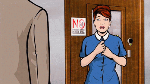 Woman In Blue Shirt In Front Of No Food Or Drink Sign GIF