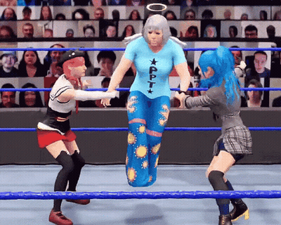 Woman In Blue Shirt Saying Apptx Jumping GIF