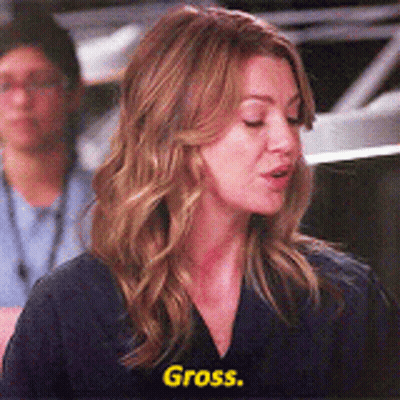 Woman In Blue Shirt Saying Gross In Yellow GIF