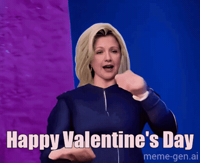 Woman In Blue Shirt Saying Happy Valentine's Day GIF
