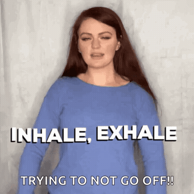 Woman In Blue Shirt Saying Inhale Exhale GIF