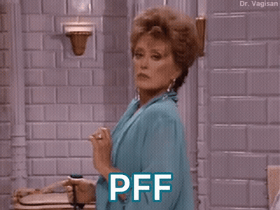 Woman In Blue Shirt Saying Pff In Front Of Door GIF