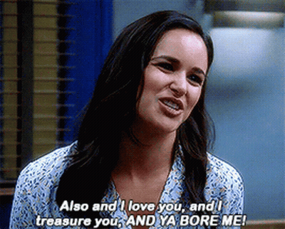 Woman In Blue Shirt Says Also I Love You I Treasure You Ya Bore Me GIF
