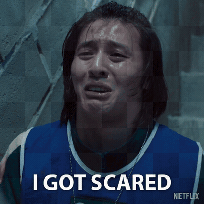 Woman In Blue Shirt Says I Got Scared On Netflix GIF