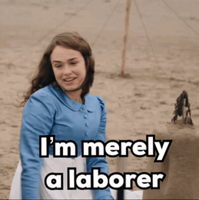 Woman In Blue Shirt Says I'm Merely A Laborer On The Beach GIF