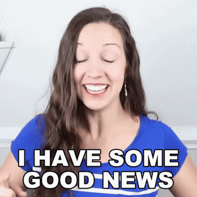 Woman In Blue Shirt Smiling Saying I Have Some Good News GIF