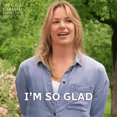 Woman In Blue Shirt Smiling Says I'm So Glad GIF