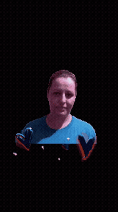 Woman In Blue Shirt Surrounded By Bubbles And Hearts GIF