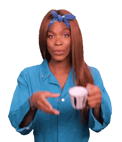Woman In Blue Shirt With Coffee Cup Sticker