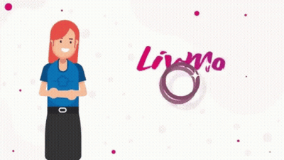 Woman In Blue Shirt With Livmo Banner GIF