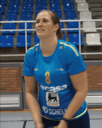 Woman In Blue Shirt With Number 8 GIF