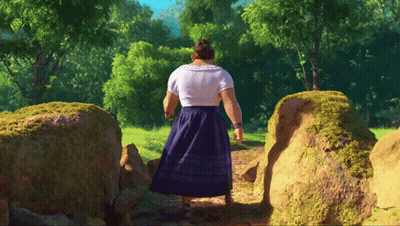 Woman In Blue Skirt Walking Through Field GIF