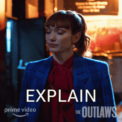 Woman In Blue Suit With Explain Sign GIF
