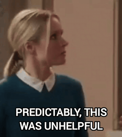 Woman in Blue Sweater Saying Predictably This Was Unhelpful