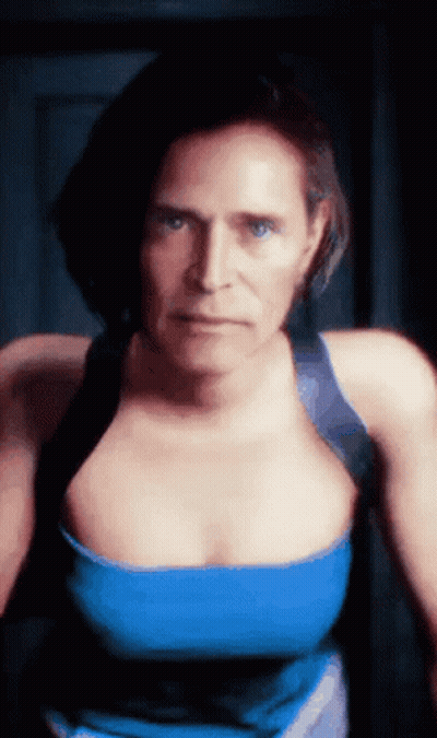 Woman In Blue Tank Top Serious Look GIF
