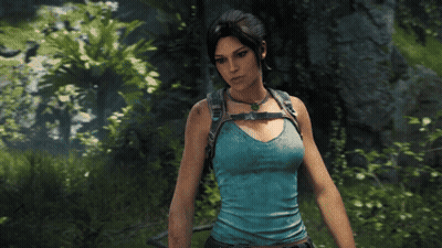 Woman In Blue Tank Top Standing In Forest GIF