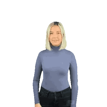 Woman In Blue Turtleneck Smiling And Raising Hands Sticker