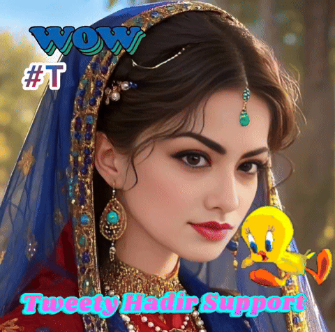 Woman In Blue Veil With Tweety Behind Her Saying Wow Tweety Hadir Support GIF