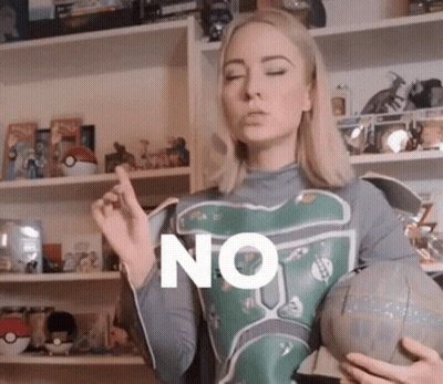 Woman In Boba Fett Costume Holding Globe Saying No GIF