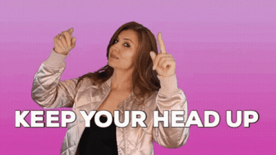 Woman In Bomber Jacket Pointing Up Keep Your Head Up GIF