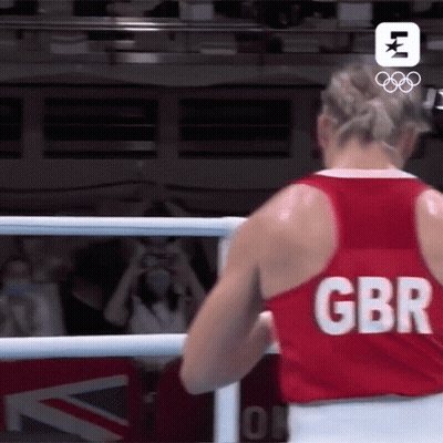 Woman In Boxing Ring Wearing GBR Shirt GIF