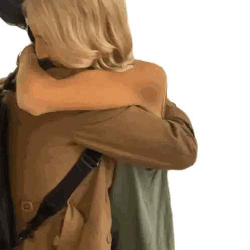 Woman In Brown Coat Hugging Man Sticker