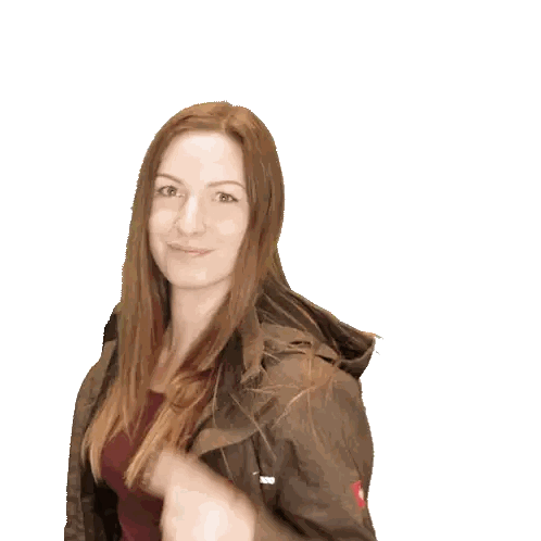 Woman In Brown Jacket With Red E Sticker