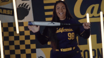 Woman In California 98 Jersey Holding Baseball Bat GIF