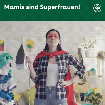 Woman In Cape And Mask Ironing Mamis Sind Superfrauen GIF