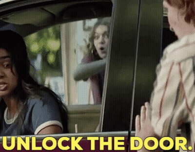 Woman In Car Saying Unlock The Door GIF